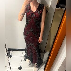 Elegant Black and Red Evening Gown. 
Great Gastby theme, mermaid style.